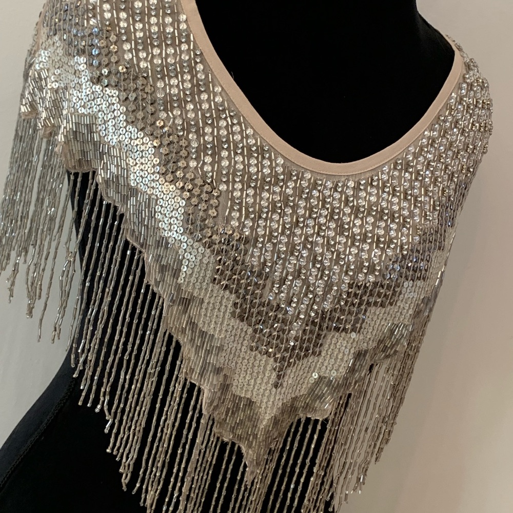 HAUTE HIPPIE Beaded Shawl $595 New Sequin Evening Cape 1920s Gatsby Ivory Bridal - Picture 9 of 16